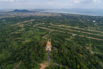 Fototapeta na wymiar Kep Cambodia, Wat Samathi Pagoda Stupa in Krong Kaeb Asia Aerial Drone Photo