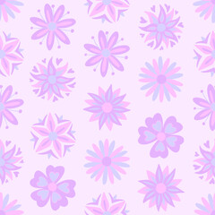 Abstract purple flowers seamless pattern. Vector illustration pattern for surface, t shirt design, print, poster, icon, web, graphic designs. 