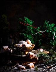 Christmas cherry cookies on a Christmas rustic background