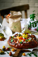 Tomato and feta tart.style rustic.