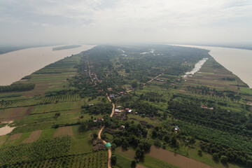Koh Dach - Silk Island, Island on Mekong river in Phnom Penh Cambodia Asia Aerial Drone Photo