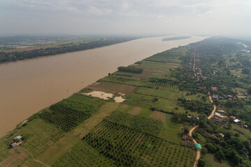 Koh Dach - Silk Island, Island on Mekong river in Phnom Penh Cambodia Asia Aerial Drone Photo