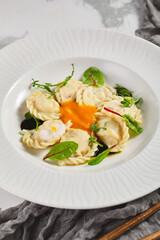 Cheese Pierogis with Cream of Pumpkin