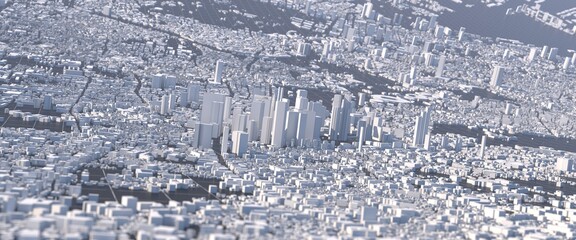 big city of the future illustration with distorted perspective