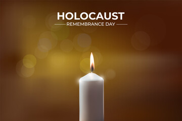 Holocaust remembrance day with candle on bokeh background.