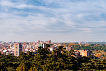 Cityscape of Madrid during Autumn. Casa de Campo and Carabanchel district