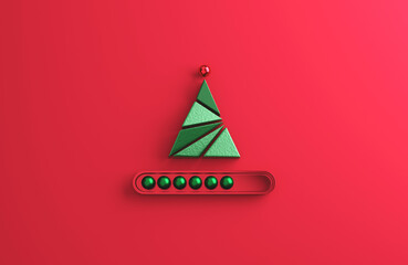 Minimal Christmas loading. Christmas tree loading bar on red background. 3d render.