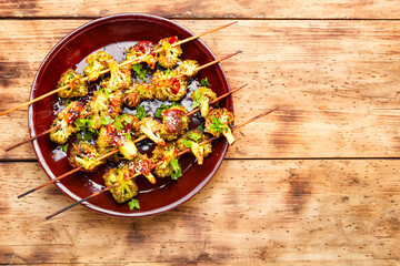 Kebab from broccoli cabbage