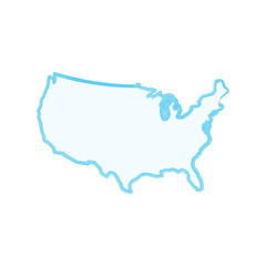 Hand drawn linear sketch of the USA cartography map. USA map contour. Stock vector illustration isolated on white background.