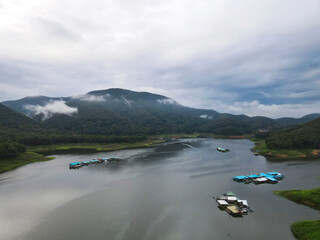 Fototapeta na wymiar Raft and Beautiful view of mountains,River and sky