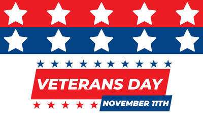 Veterans Day is a National Holiday celebrated each year on November 11th. Background, poster, greeting card, banner design. 