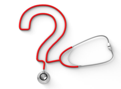 Stethoscope in the form of a question mark isolated on a white background. 3d render