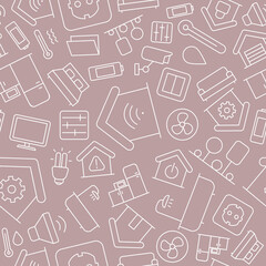 Smart House - Vector background (seamless pattern) of home security management technologies for graphic design