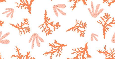 Abstract Hand Drawing Seaweed Coral Reefs Repeating Vector Pattern Isolated Background © Didem