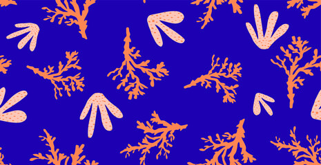 Fototapeta na wymiar Abstract Hand Drawing Seaweed Coral Reefs Repeating Vector Pattern Isolated Background