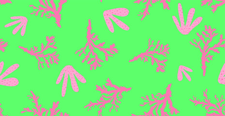 Fototapeta premium Abstract Hand Drawing Seaweed Coral Reefs Repeating Vector Pattern Isolated Background