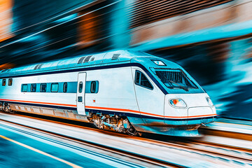 Modern hi-speed passenger train, in  movement (motion).