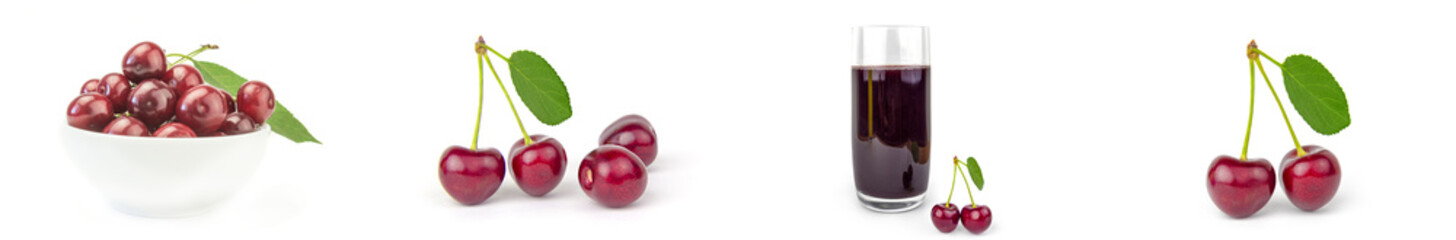 Group of Ripe cherry on white