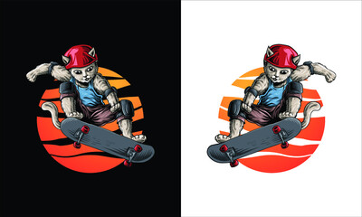 cat skateboarding cartoon vector illustration