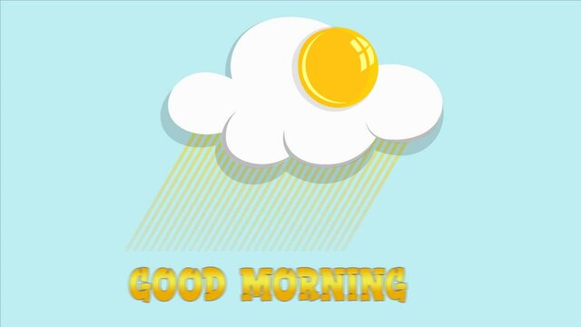 video scrambled eggs in the form of a cloud and sun with rays and the inscription good morning