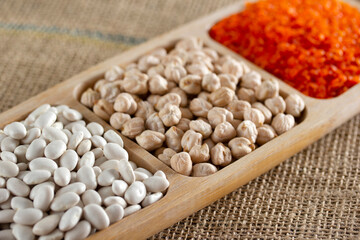 cereals, red lentils, chickpea and beans