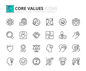 Obraz na płótnie Canvas Simple set of outline icons about core values. Business concepts