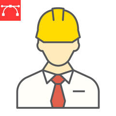Builder color line icon, construction worker and repairman, engineer sign vector graphics, editable stroke filled outline icon, eps 10.