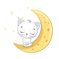 Cute kitten is sleeping on the moon