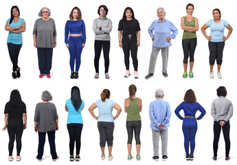 Fototapeta premium rear and front view of a group of women wearing sportswear on white background