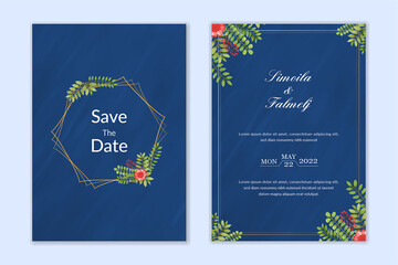 Naklejka premium Flower wedding card design with watercolor leaves decoration