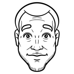 outline comic drawing. Avatar, man head, surprised.