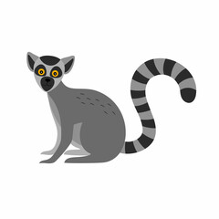 Fototapeta na wymiar Sitting lemur in a flat style on a white background.