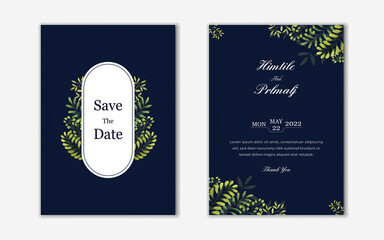 Wedding invitation template design with leaves