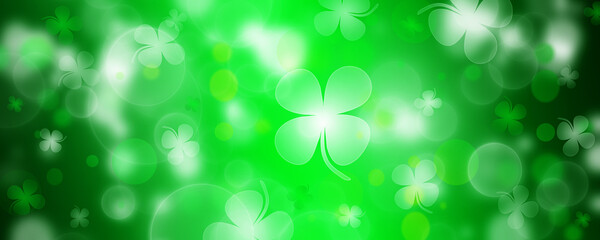 St Patrick's day illustration, clover leafs rotating on the green background
