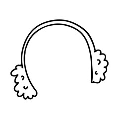 Winter headphones with fur in Doodle style. The sketch is hand-drawn and isolated on a white background. Element of new year and Christmas design. Outline drawing. Black-white vector illustration