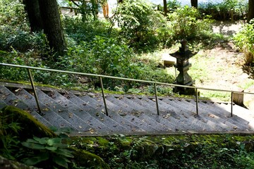 The view of stairs at Japanese shrine in Gifu.