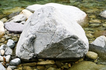 The big stone on river in Japan.
