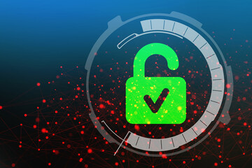 2d illustration Safety concept: Closed Padlock on digital background
