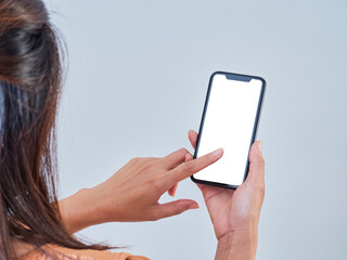 Close up of woman using smartphone