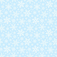 White snowflakes on blue background seamless pattern. Vector Christmas snowflakes pattern. Flat vector Illustration. Simple Christmas design for web and print
