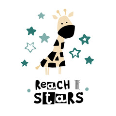 Fototapeta premium Cute giraffe reach the star