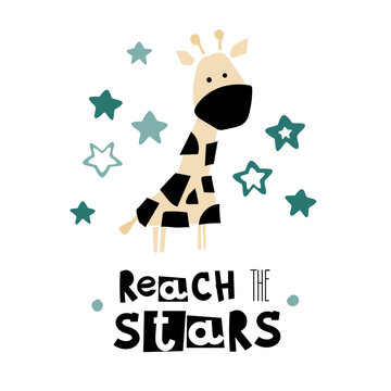 Cute giraffe reach the star