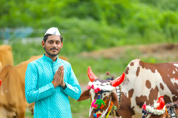 young indian farmer celebrating pola festival