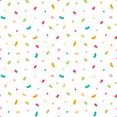 Vector seamless pattern background with bright colorful confetti, sprinkles, dots.
