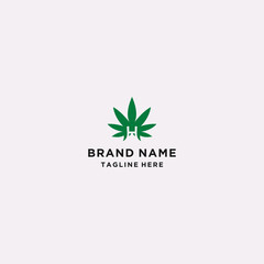 h letter logo design. medical marijuana, cannabis green leaf logo.