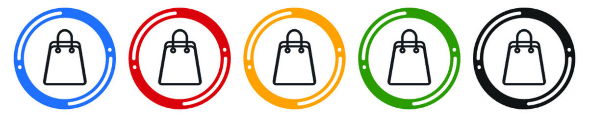 Shopping bag icon set. flat design vector illustration in 5 colors options for web design