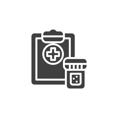 Medicine prescription with medicines vector icon. filled flat sign for mobile concept and web design. Medical Rx recipe glyph icon. Symbol, logo illustration. Vector graphics