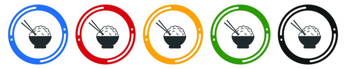 Rice icon set. flat design vector illustration in 5 colors options for web design