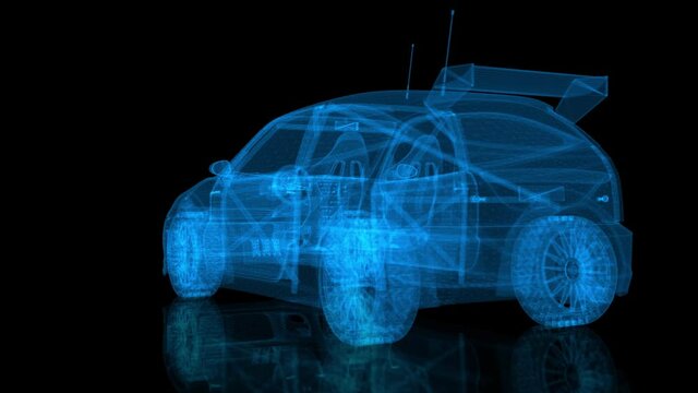 Car. Triangle line formation of 3d x-ray model vehicle. Looping motion animated automobile.