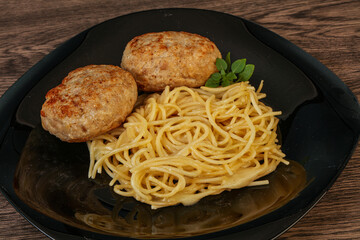 Spaghetti with homemade chicken cutlet